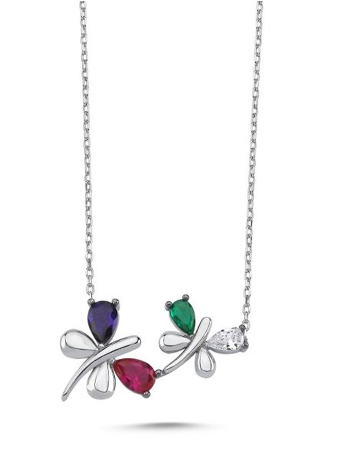 EMNON - 925 Sterling Silver Jewelry Rhodium Plated Butterfly Colorful CZ Necklace 100% Precious Metal Gift for Women- Emnon47NE - Image 1