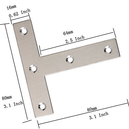 BTMB Stainless Steel Steel T Shape Flat Repair Mending Plate Joining Bracket Brace,Pack of 10 (80x80mm/3.1''x3.1'') - Image 2