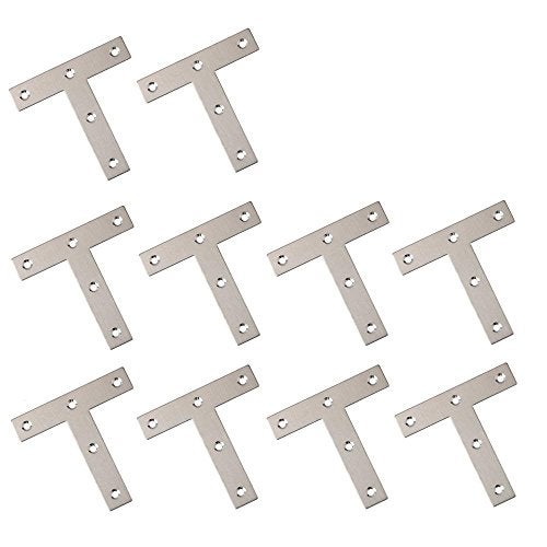BTMB Stainless Steel Steel T Shape Flat Repair Mending Plate Joining Bracket Brace,Pack of 10 (80x80mm/3.1''x3.1'') - Image 5