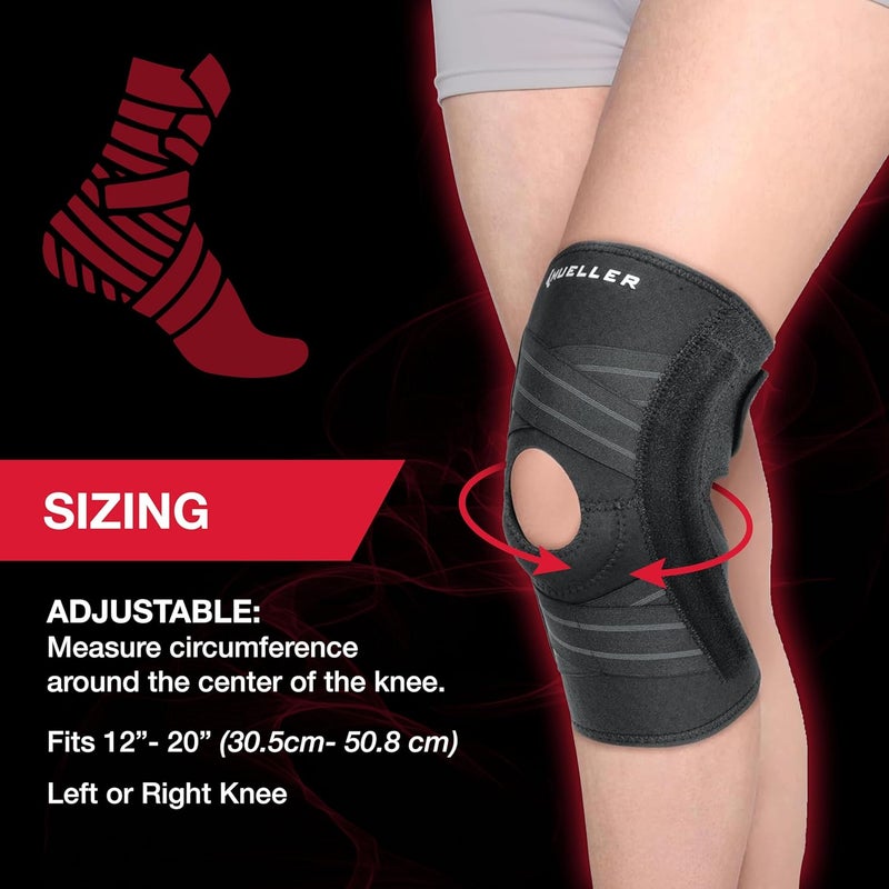 Mueller Self Adjusting Knee Stabilizer | One Size Fits Most |  Adjustable Knee Brace Support with Steel Springs & Patella Buttress, Black - Image 4
