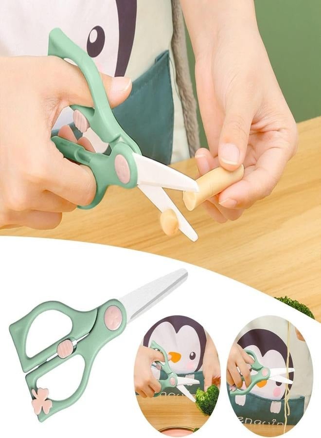 iMissiu Ceramic Scissors for Baby Food Cutting, Toddler Feeding Shears with Safety Lock, Healthy Food Cutter with Dust Cover and Storage Case-Green - Image 2