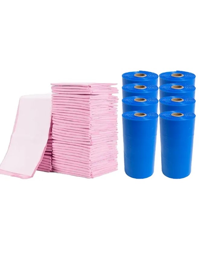 Cute 'n' Cuddle Cute 'n' Cuddle – 120 Pcs Disposable Changing Mat Pink (60×45 cm) with 120 Blue Scented Diaper Bags – Soft, Leak-Proof & Hygienic  - Image 1