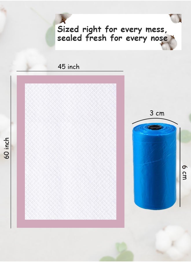 Cute 'n' Cuddle Cute 'n' Cuddle – 120 Pcs Disposable Changing Mat Pink (60×45 cm) with 120 Blue Scented Diaper Bags – Soft, Leak-Proof & Hygienic  - Image 2