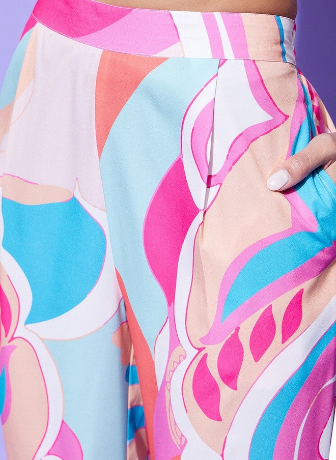 StyleStone طقم نسائي مطبوع من ستايل ستون باللون الوردي والأزرق والأبيض - Image 3