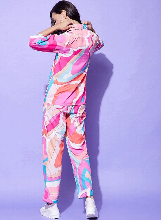 StyleStone طقم نسائي مطبوع من ستايل ستون باللون الوردي والأزرق والأبيض - Image 5