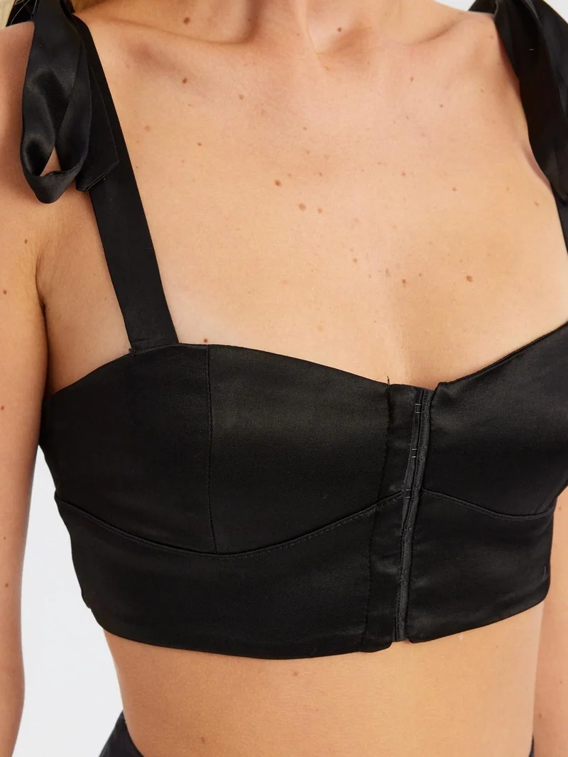 Hiccup Black Sweetheart Neck Crop Top with a Tie Up Detail for Women | Best Price UAE