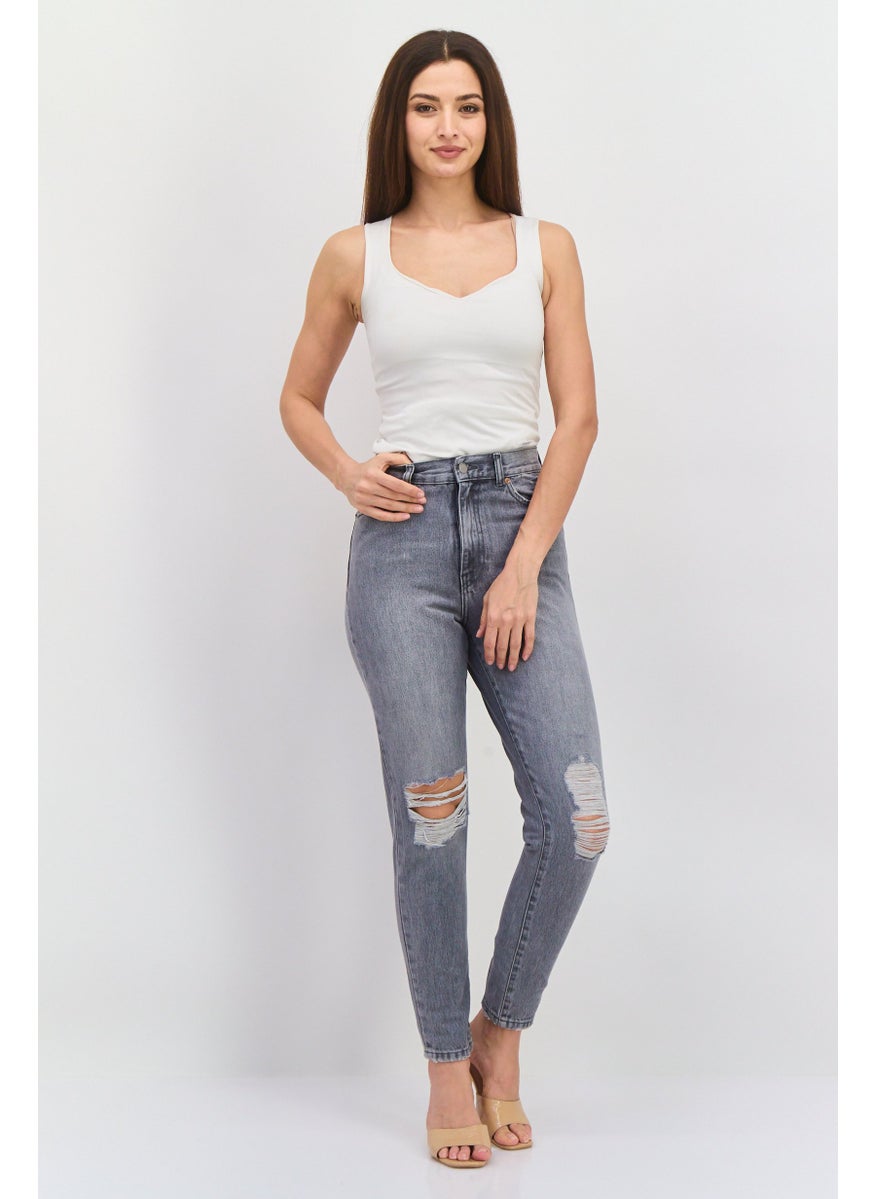 Dr Denim Women Regular Fit High Waist Rip Denim, Grey  - Image 4