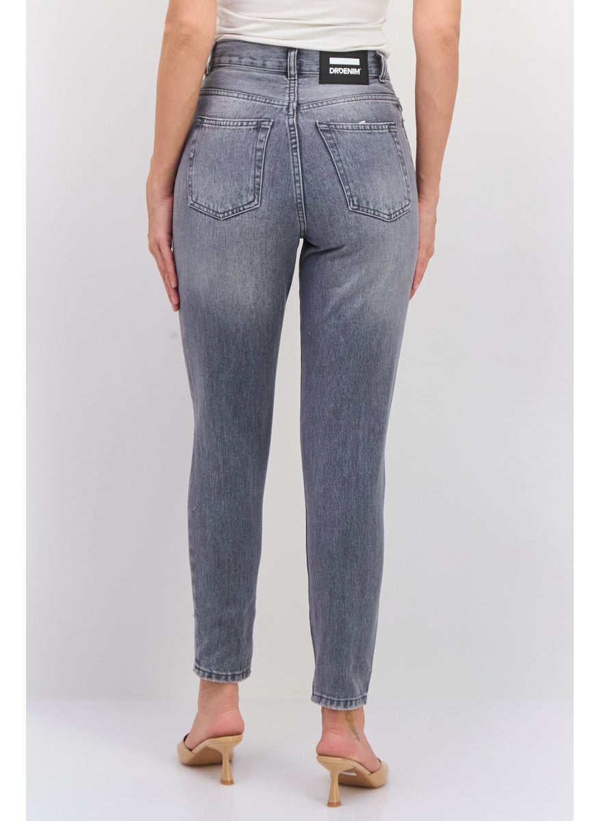 Dr Denim Women Regular Fit High Waist Rip Denim, Grey  - Image 3