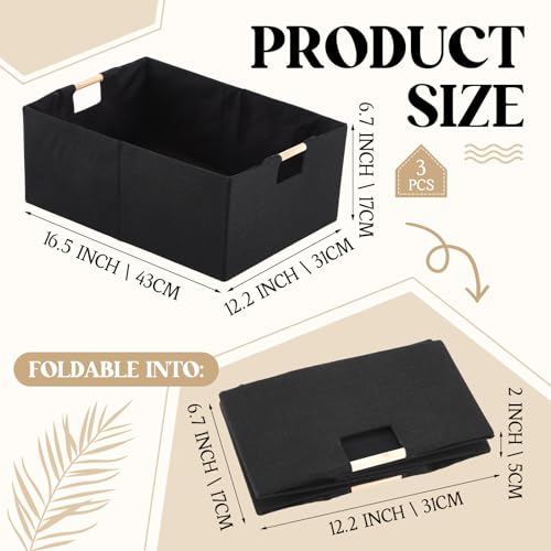 Cinnvoice 3 Pack Fabric Storage Bins for Closet Shelves Rectangle Wardrobe Organizer with Handle Collapsible Shelves Storage Basket for Sorting Clothes and Toy Black165 x 122 x 67 Inch - Image 3