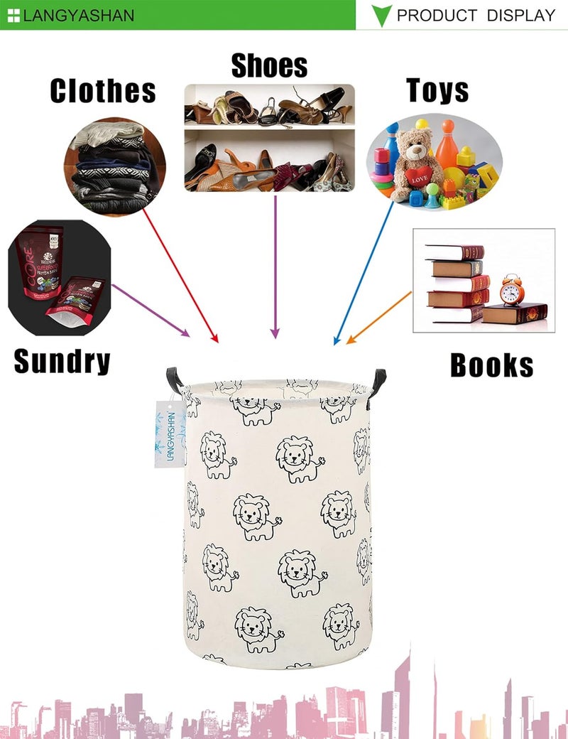 LANGYASHAN (Lion) - Storage Bin,Canvas Fabric Collapsible Organiser Basket for Laundry Hamper,Toy Bins,Gift Baskets, Bedroom, Clothes,Baby Nursery(Lion) - Image 5