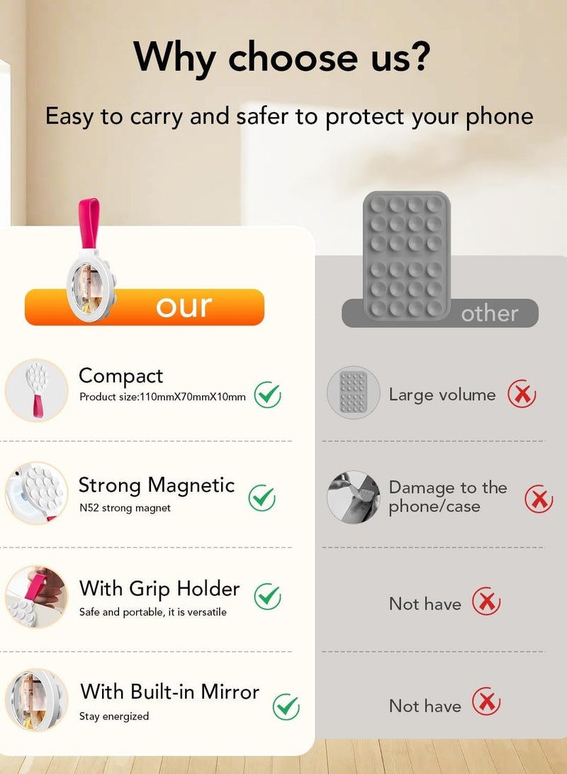 general Magnetic Silicone Suction Cup Phone Mount Built-in Mirror for MagSafe,Sticky Phone Grip Holder for iPhone, Hands-Free for Makeup Shower, Octo Sticky Buddy Thing Back of Case for TikTok Selfie Video - Image 2