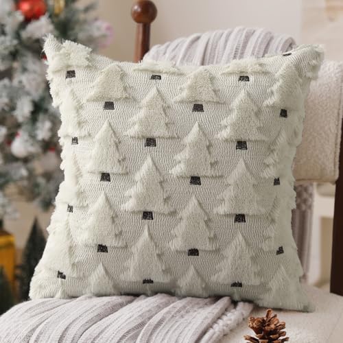 Allorry Christmas Pillow Covers 18x18 inch Set of 2 Christmas Decorations Soft Plush Faux Fur Wool Cream White Xmas Tree Throw Pillow Cases Winter Holiday Decor for Sofa Living Room PT-002D18 - Image 3