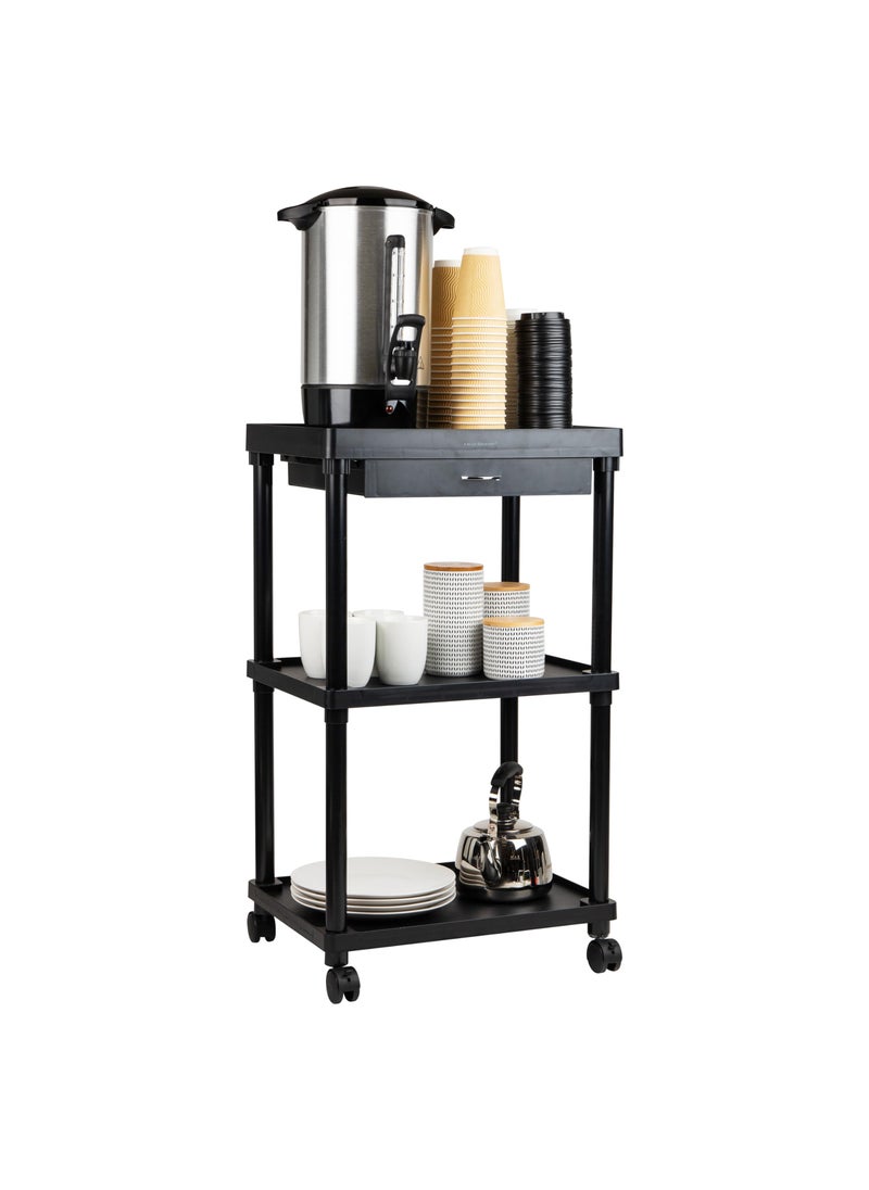 Mind Reader Mind Reader Bar Cart Rolling Utility Cart 3Tier Coffee Cart Bathroom Kitchen Plastic 20L x 15W x 345H Black 