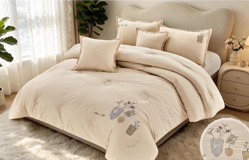 Plain cotton bedspread, 100% cotton, embroidered, 6 pieces
