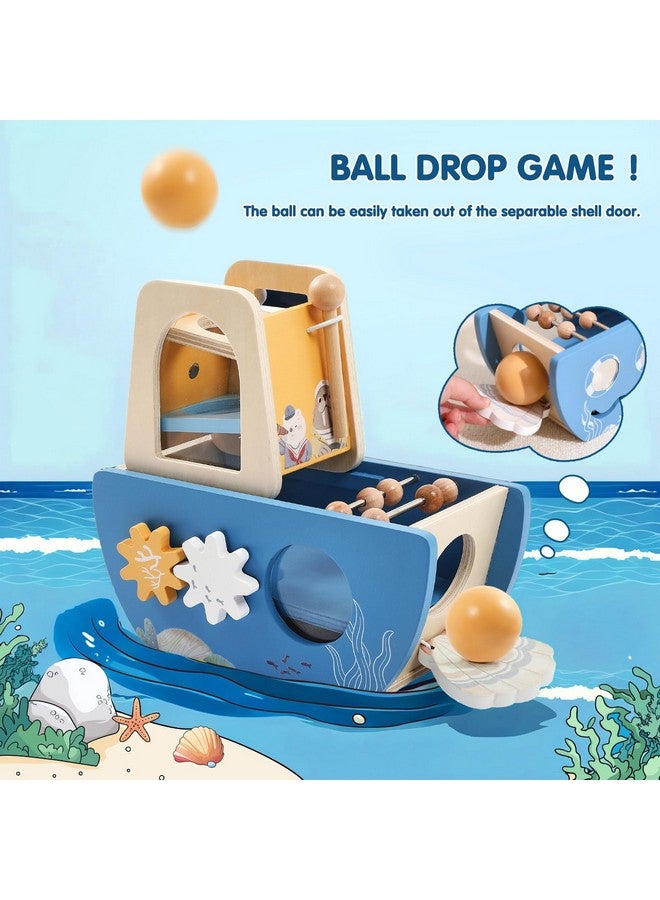 Promise Babe 5-in-1 Baby Wooden Activity Cube, Sea Ocean Montessori Toddler Toys for 1+ Year Old Boys Girls Gifts, Educational Learning Boat Toys for 1st Birthday Gifts for Kids - Image 3