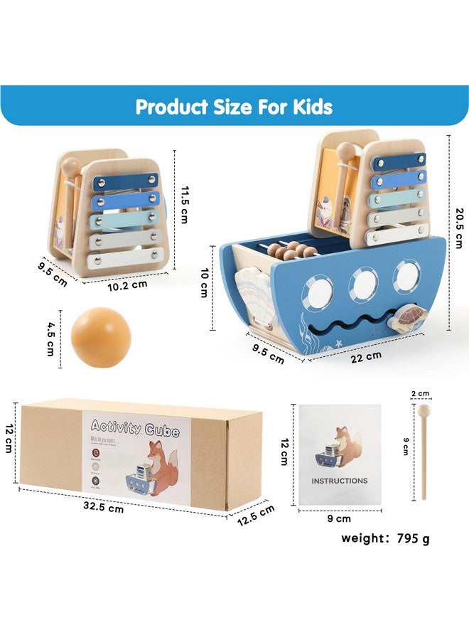 Promise Babe 5-in-1 Baby Wooden Activity Cube, Sea Ocean Montessori Toddler Toys for 1+ Year Old Boys Girls Gifts, Educational Learning Boat Toys for 1st Birthday Gifts for Kids - Image 4