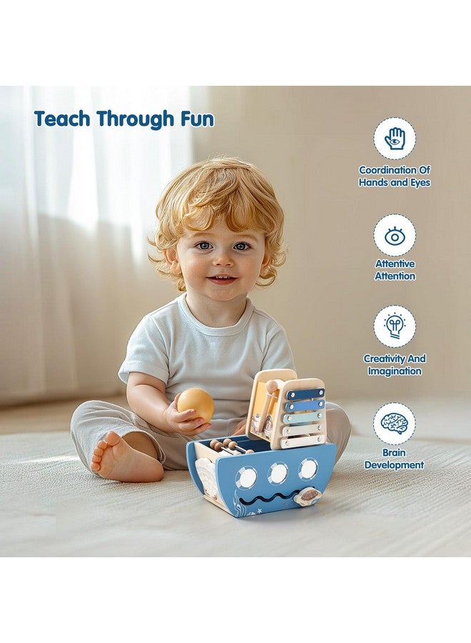 Promise Babe 5-in-1 Baby Wooden Activity Cube, Sea Ocean Montessori Toddler Toys for 1+ Year Old Boys Girls Gifts, Educational Learning Boat Toys for 1st Birthday Gifts for Kids - Image 5