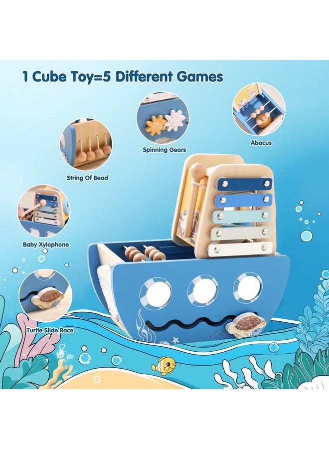 Promise Babe 5-in-1 Baby Wooden Activity Cube, Sea Ocean Montessori Toddler Toys for 1+ Year Old Boys Girls Gifts, Educational Learning Boat Toys for 1st Birthday Gifts for Kids - Image 2