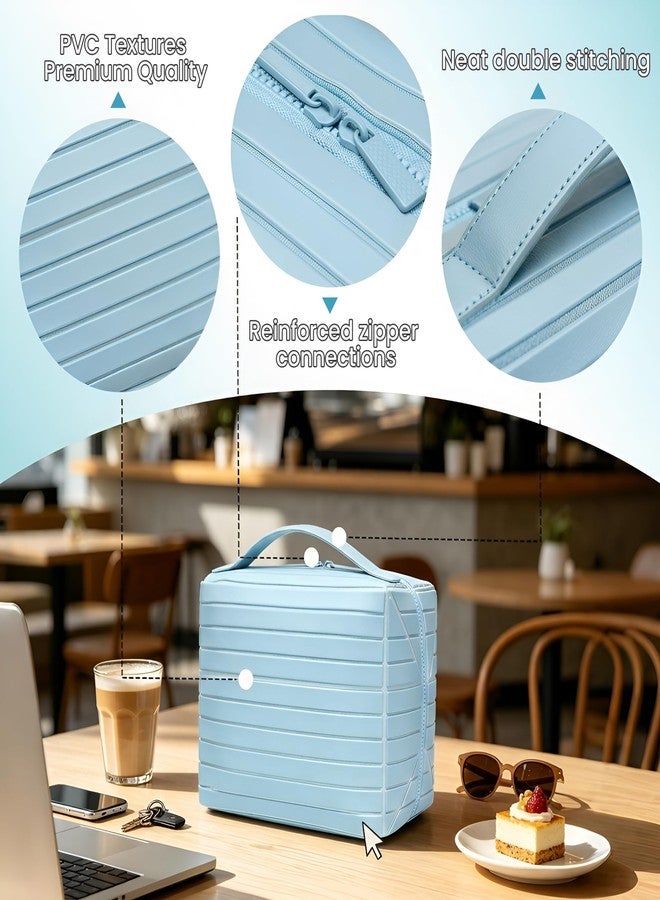 Fold Down Standing Makeup Bag – Large Travel Toiletry Organizer (Blue) - Image 4