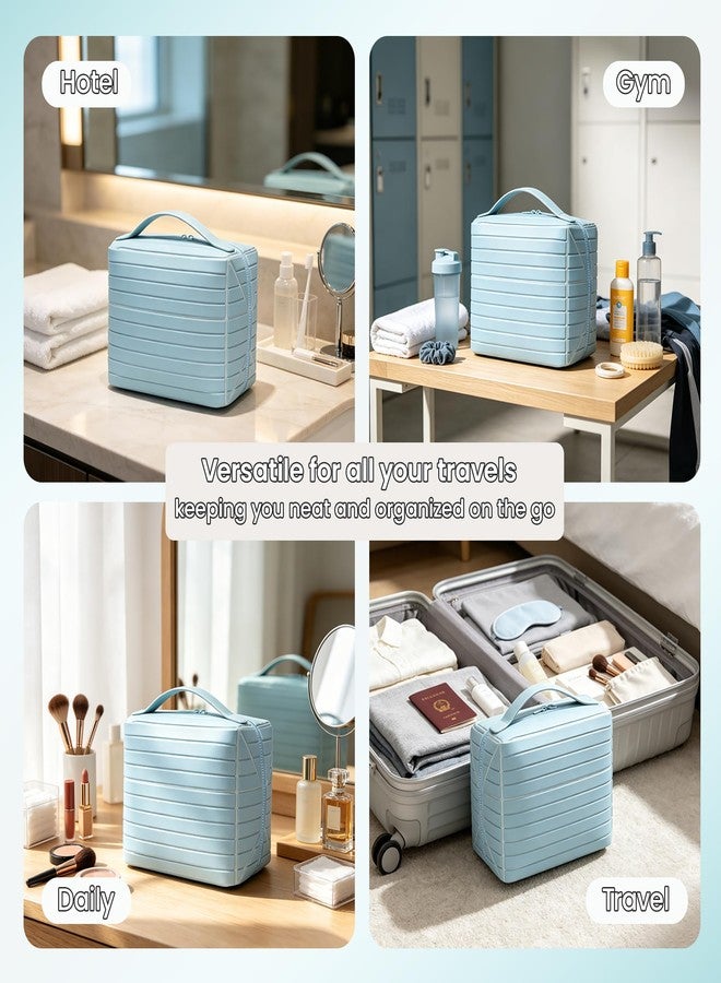 Fold Down Standing Makeup Bag – Large Travel Toiletry Organizer (Blue) - Image 2