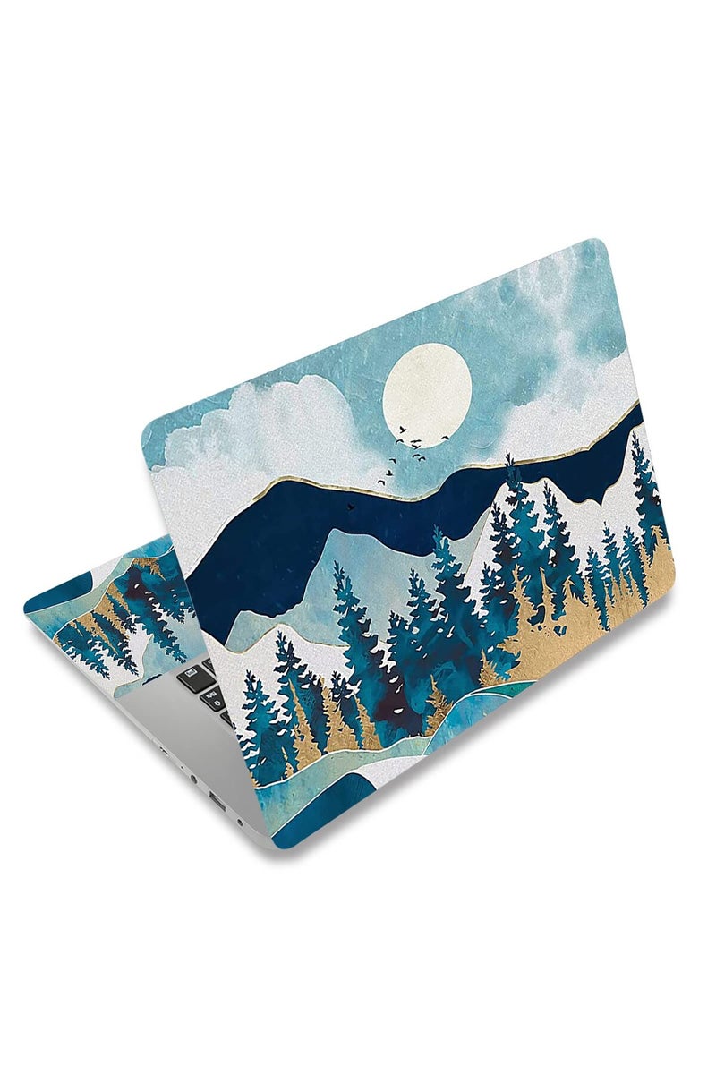 Newplenty Laptop Skin Sticker, 13.3 14 15 15.4 15.6 inch Laptop Skins, Universal Vinyl Decal, Dustproof Scratch Resistant Reusable Cover Protector with Free 2 Wrist Pads (Mountain Moon) - Image 1