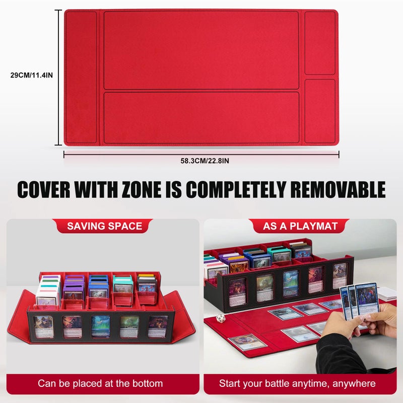 Kabinka Trading Card Storage Box with Commander Display , 5-Row Deck Case with Removable Lid; 3900+ Card Deck Box for MTG TCG Sports Card, 5 Top Loaders, 5 Stoppers, 48 Dividers,1 Dice Tray (Black Red) - Image 5