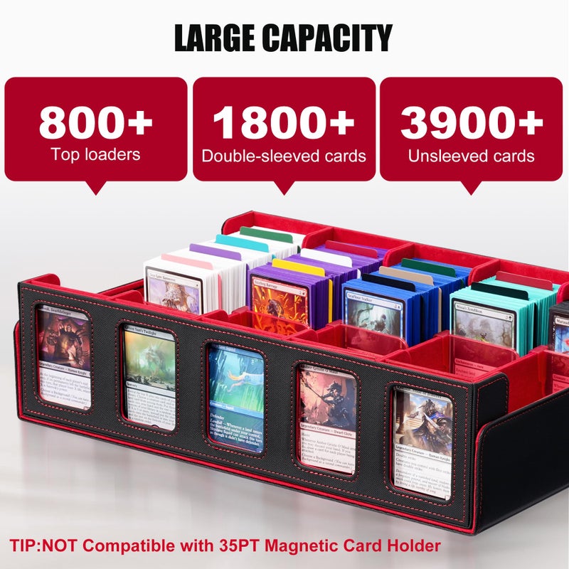 Kabinka Trading Card Storage Box with Commander Display , 5-Row Deck Case with Removable Lid; 3900+ Card Deck Box for MTG TCG Sports Card, 5 Top Loaders, 5 Stoppers, 48 Dividers,1 Dice Tray (Black Red) - Image 2