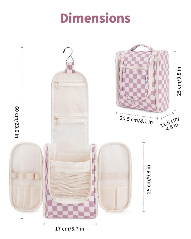 Narwey Small Checkered Hanging Travel Toiletry Bag for Women, Travel Bag for Toiletries, Makeup Bag Organizer Cosmetic Bags Make Up Bags for Women (Dusty Rose Checkerboard) - Image 5