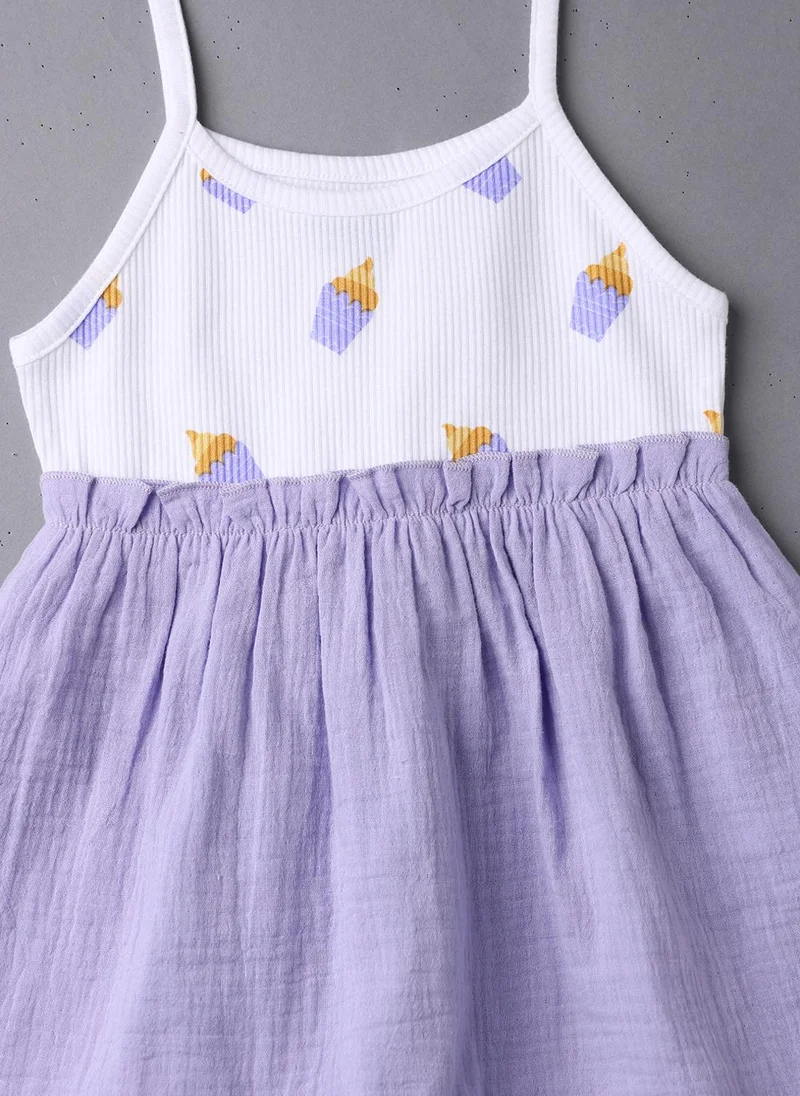 Nautinati Nautinati Girls' Soft Cotton Strap Sleeves Gathered Waistline Dress