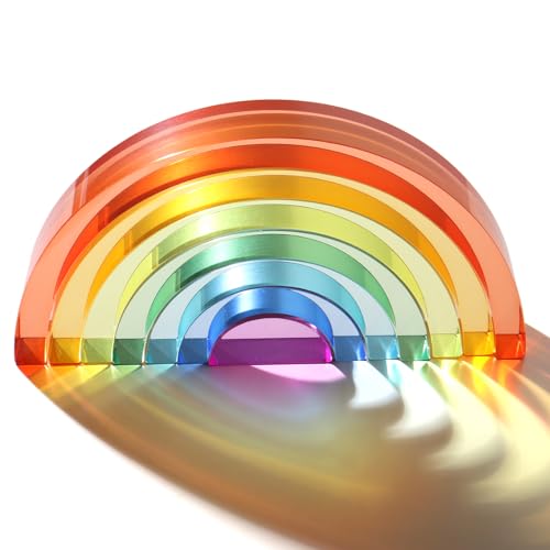 Dinhon Acrylic Rainbow Blocks Set 7 Colors Graduated Arch Blocks Gem Rainbow Stacker Toy for 1 2 3 4 5 Years Old Boys Girls Gift Creative Building Sensory Decorative Birthday Toy - Image 1