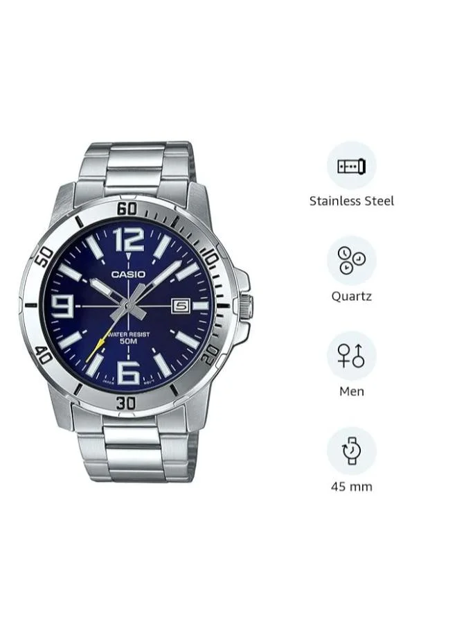 CASIO Men's Men's Analog Display Watch With Multicolor Stainless Steel Strap - MTP-VD01D-2BVUDF