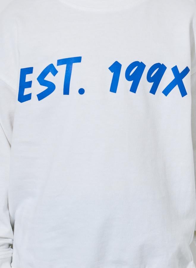 Styli Boys White Graphic Print Sweatshirt and Blue Side Striped Joggers - Image 3