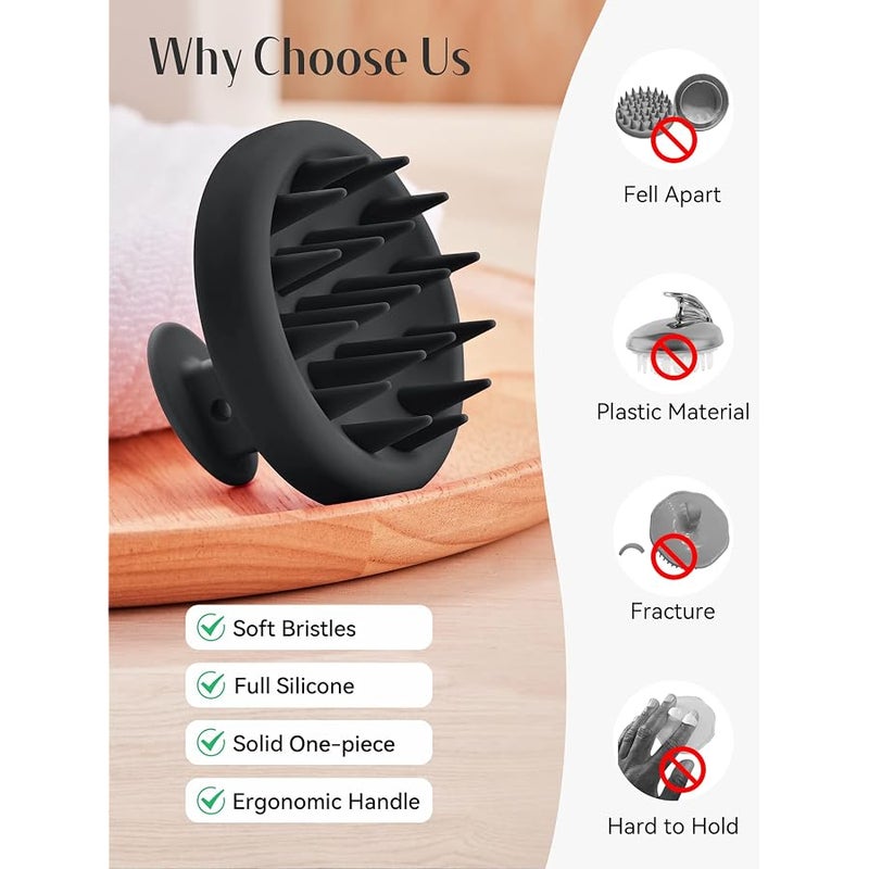 Heeta Scalp Massager Hair Growth, Scalp Scrubber with Soft Bristles, Integrated Silicone Design, Exfoliator for Dandruff Removal & Relaxation, Shampoo Brush Fit Wet Dry Hair Use, Black - Image 4