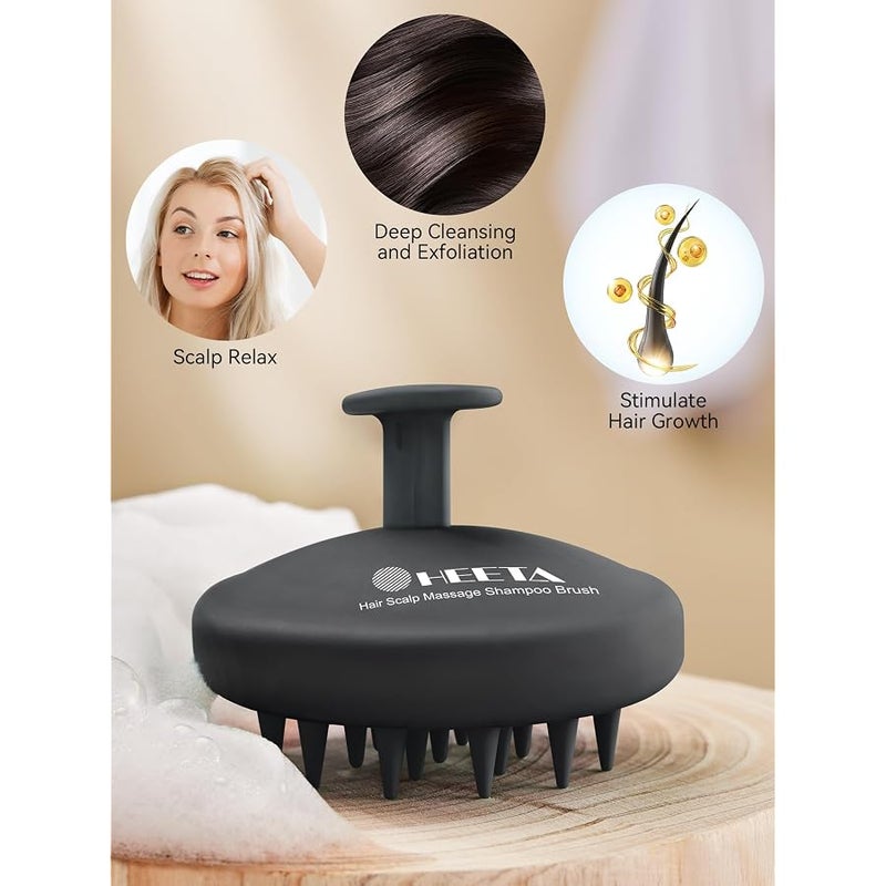 Heeta Scalp Massager Hair Growth, Scalp Scrubber with Soft Bristles, Integrated Silicone Design, Exfoliator for Dandruff Removal & Relaxation, Shampoo Brush Fit Wet Dry Hair Use, Black - Image 5