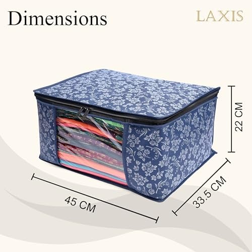 LAXIS® Saree Covers With Zip Non-Woven Printed Saree Cover/Saree Organizer For Wardrobe/Cloth Storage With Transparent Window/Saree Bags Storage/Clothes Organizer (Blue- Pack of 12) - Image 3