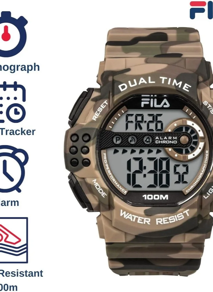 FILA FILA ADULT UNISEX DIGITAL WATCH PLASTIC CASE BROWN PLASTIC STRAP, 38-171-003