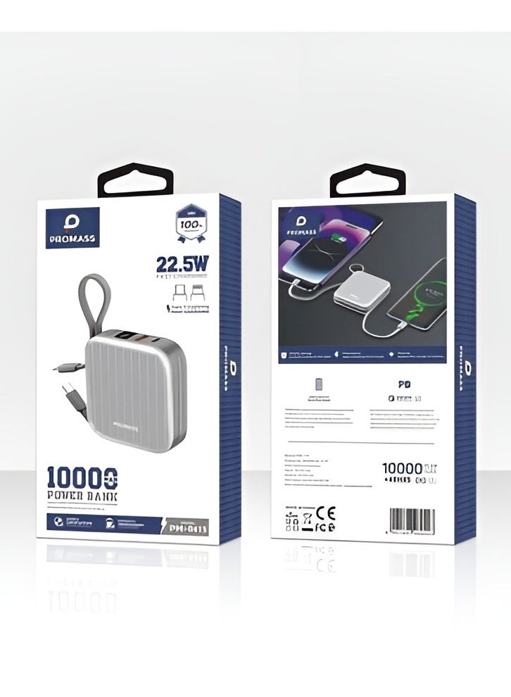 PROMASS Small Power Bank 10000mAH Built-in with 2 cables Supports Fast Charging 22.5W - Image 3