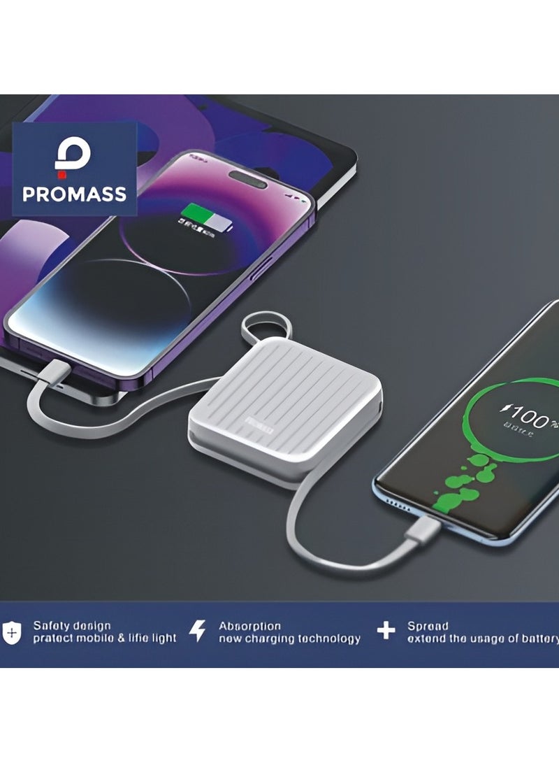 PROMASS Small Power Bank 10000mAH Built-in with 2 cables Supports Fast Charging 22.5W - Image 2