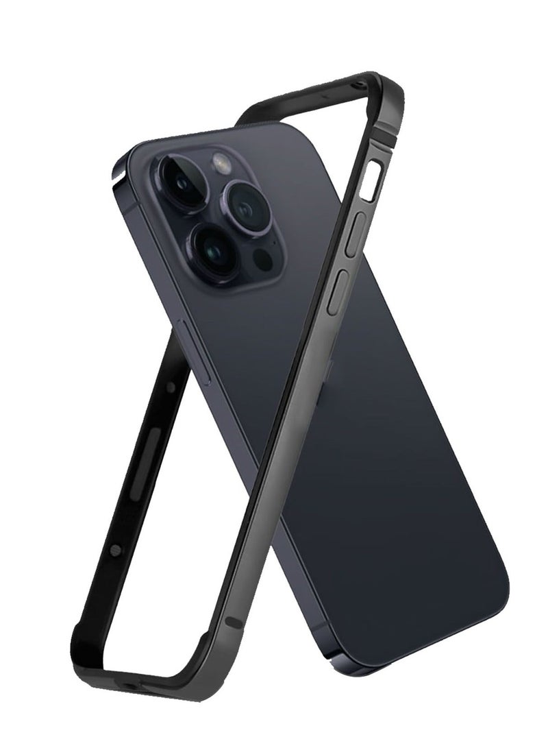 Case for iPhone 15 Pro Max Anodized Aluminum Bumper Frame Slim Hard Case Cover Support for Mag-Safe Wireless Charging Edge Armor Protective Minimal Case Designed for iPhone 15Pro Max 6.7in Black  - Image 1