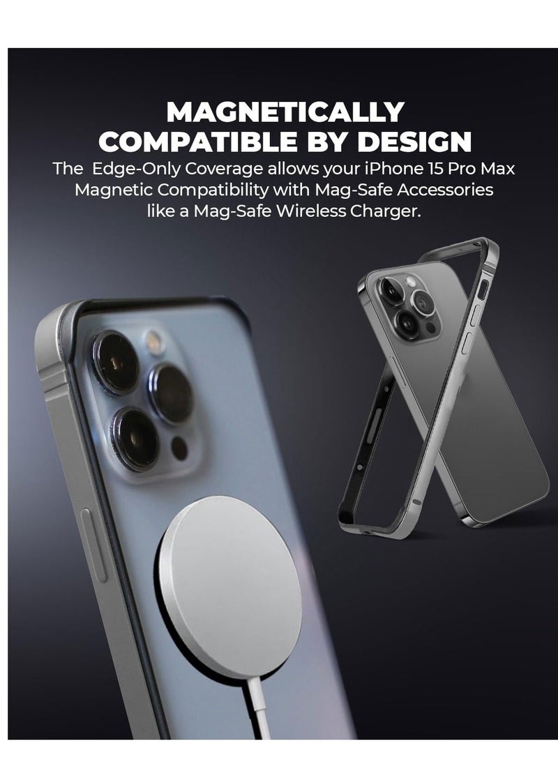 Case for iPhone 15 Pro Max Anodized Aluminum Bumper Frame Slim Hard Case Cover Support for Mag-Safe Wireless Charging Edge Armor Protective Minimal Case Designed for iPhone 15Pro Max 6.7in Black  - Image 5