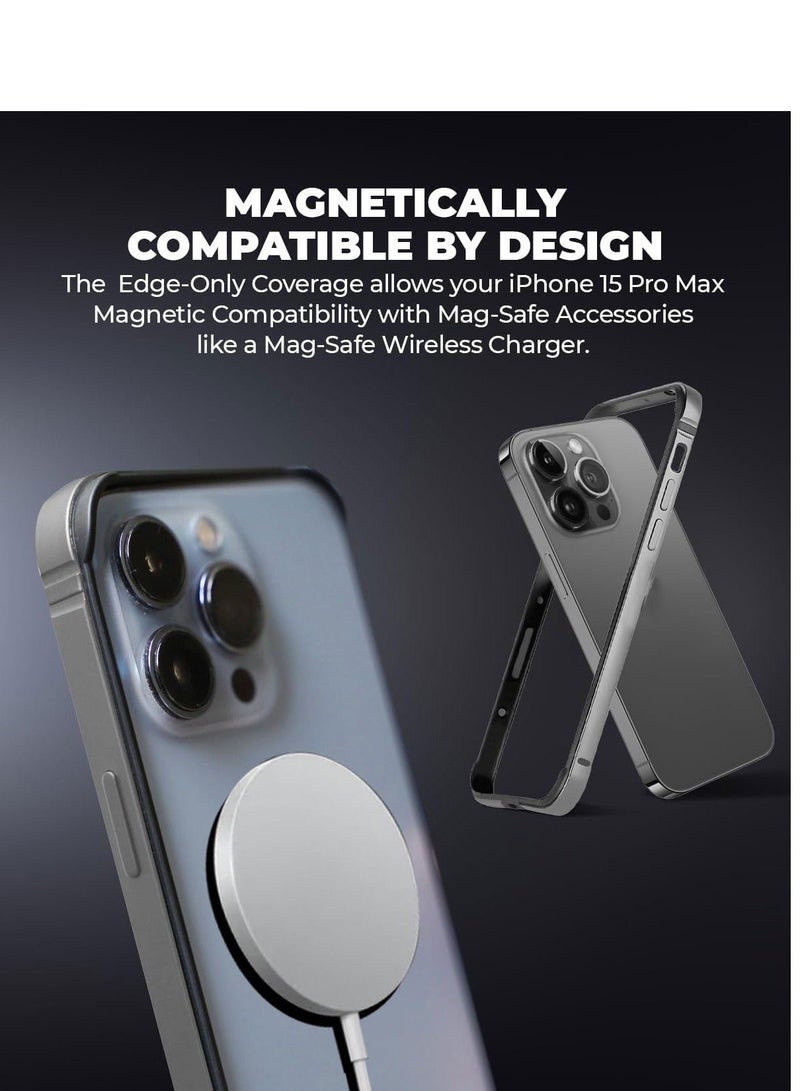 Case for iPhone 15 Pro Max Anodized Aluminum Bumper Frame Slim Hard Case Cover Support for Mag-Safe Wireless Charging Edge Armor Protective Minimal Case Designed for iPhone 15Pro Max 6.7in Black  - Image 3