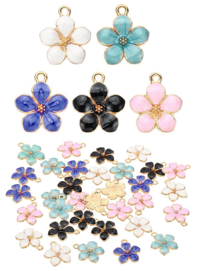 40Pcs Enamel Flower Charms Sets, Cherry Blossom Charms Pendants DIY Jewellery Making, Multi Color Alloy Floral Earring Pendants for Jewellery Making Bracelet, Necklace, Earring, Keychain - Image 1