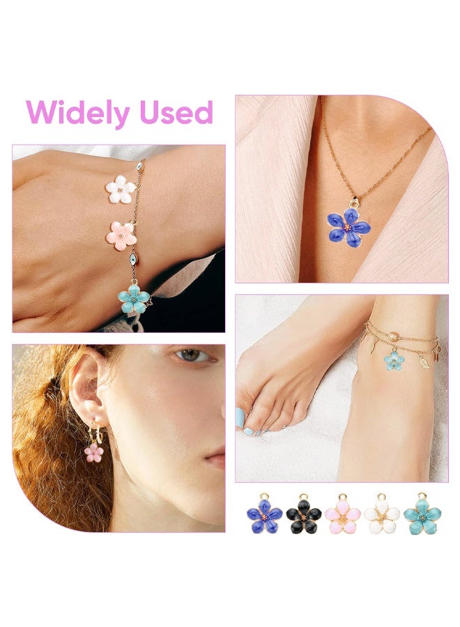 40Pcs Enamel Flower Charms Sets, Cherry Blossom Charms Pendants DIY Jewellery Making, Multi Color Alloy Floral Earring Pendants for Jewellery Making Bracelet, Necklace, Earring, Keychain - Image 3