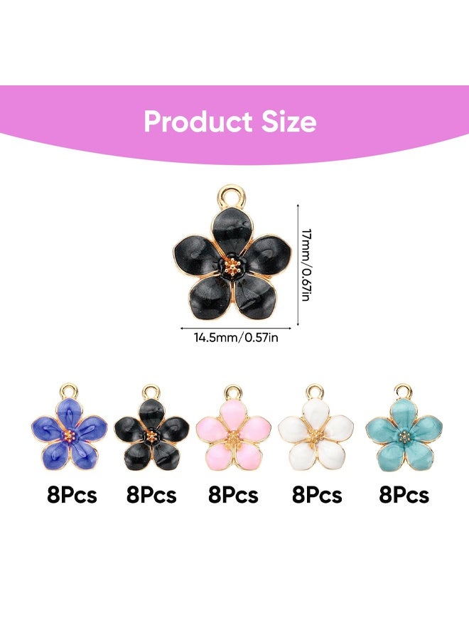 40Pcs Enamel Flower Charms Sets, Cherry Blossom Charms Pendants DIY Jewellery Making, Multi Color Alloy Floral Earring Pendants for Jewellery Making Bracelet, Necklace, Earring, Keychain - Image 2