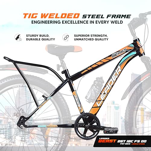 Leader Beast 26 x 300 IBC Single Speed Fat Bike/Cycle for Men with inbuilt Carrier | Hybrid Cycle/City Bike with Front Suspension & Dual Disc Brake Bicycle | Ideal for 10+ Years - Matt Black - Image 4