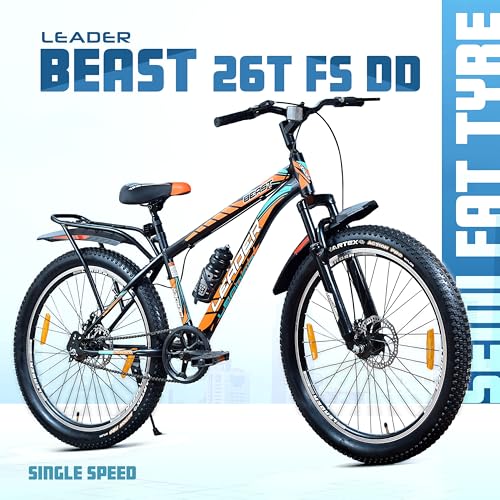 Leader Beast 26 x 300 IBC Single Speed Fat Bike/Cycle for Men with inbuilt Carrier | Hybrid Cycle/City Bike with Front Suspension & Dual Disc Brake Bicycle | Ideal for 10+ Years - Matt Black - Image 2
