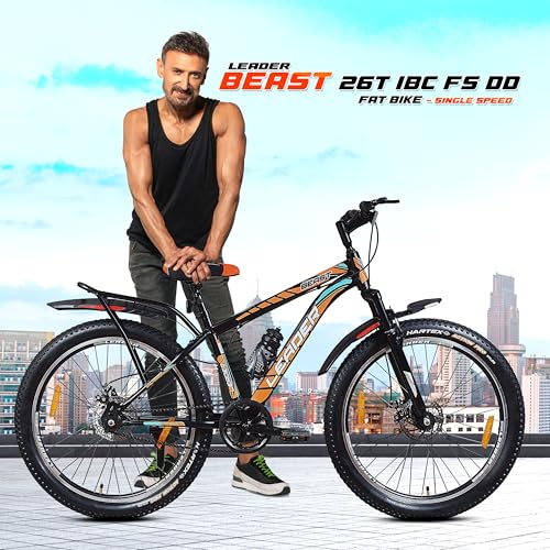 Leader Beast 26 x 300 IBC Single Speed Fat Bike/Cycle for Men with inbuilt Carrier | Hybrid Cycle/City Bike with Front Suspension & Dual Disc Brake Bicycle | Ideal for 10+ Years - Matt Black - Image 3