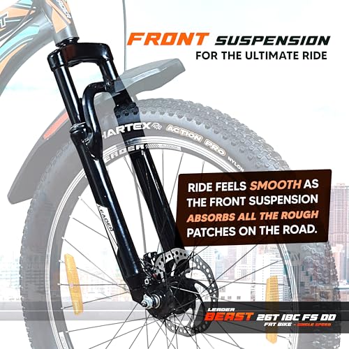 Leader Beast 26 x 300 IBC Single Speed Fat Bike/Cycle for Men with inbuilt Carrier | Hybrid Cycle/City Bike with Front Suspension & Dual Disc Brake Bicycle | Ideal for 10+ Years - Matt Black - Image 5