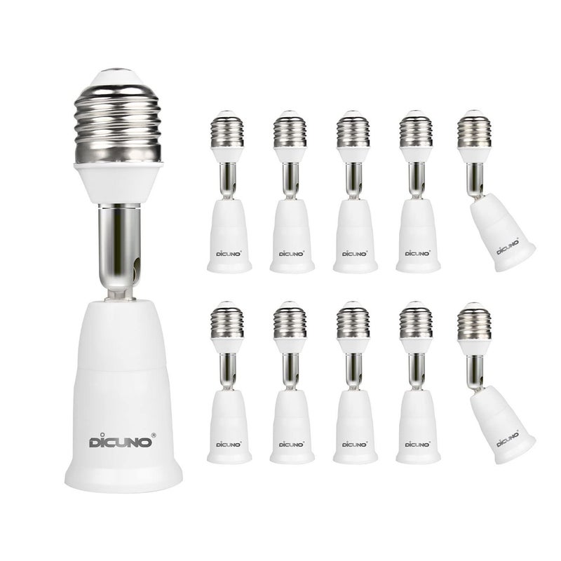 DiCUNO E26 to E26 Socket Extender (9.5CM/3.74IN Extension), Standard Screw Base, 165â„ƒ Heat-Resistant, Maximum Wattage 200W, Socket Base Extension Adapter, 180 Degree Bendable, 10-Pack - Image 1