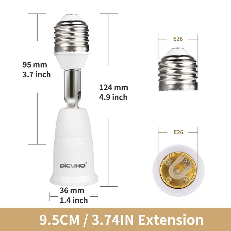 DiCUNO E26 to E26 Socket Extender (9.5CM/3.74IN Extension), Standard Screw Base, 165â„ƒ Heat-Resistant, Maximum Wattage 200W, Socket Base Extension Adapter, 180 Degree Bendable, 10-Pack - Image 2